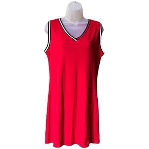 Tommy Hilfiger Red Knit Tank Dress Sz M Sporty V Neck Athleisure Classic
